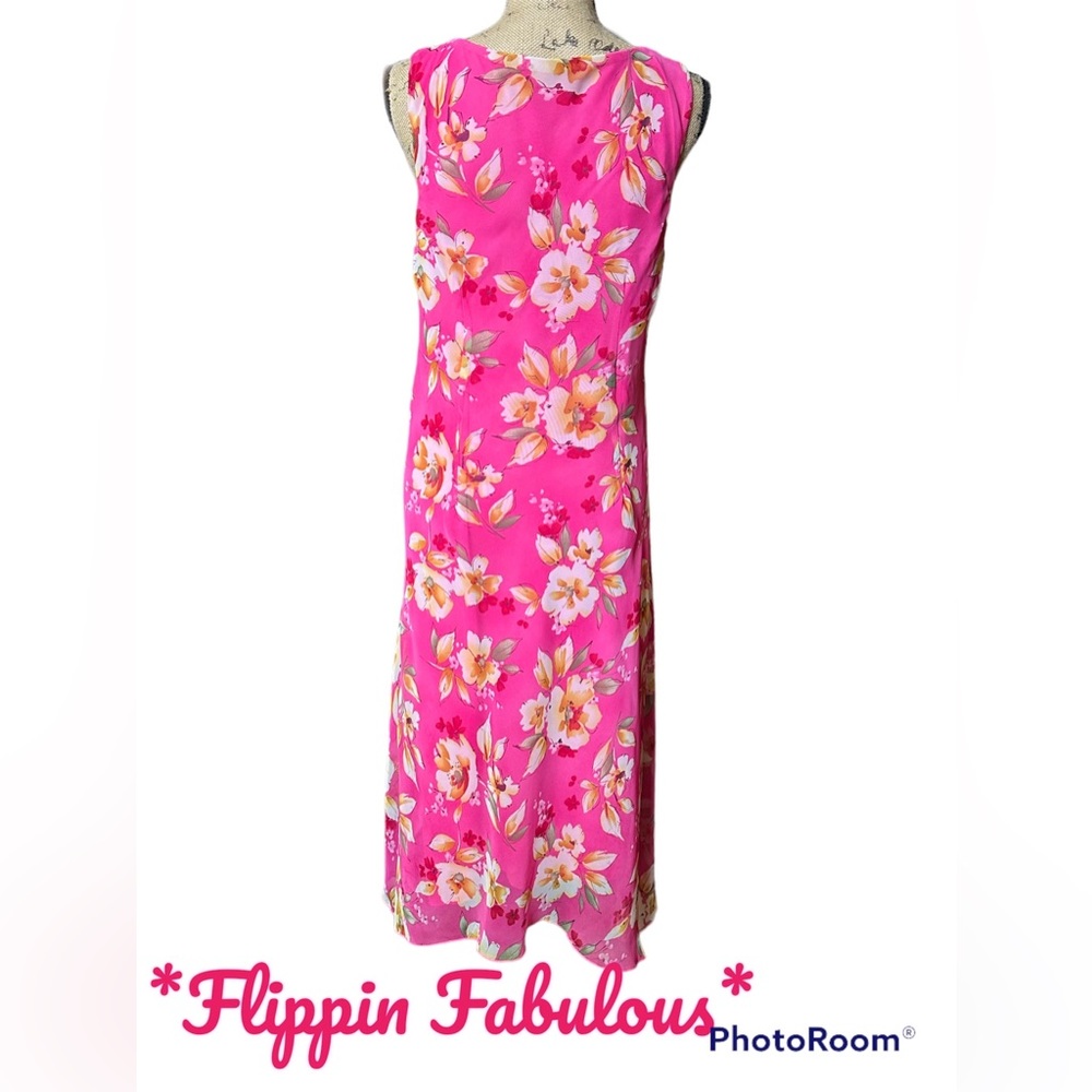 Vintage Meghan Matthews~ Pink Floral sleeveless Shift dress size 14 - Picture 4 of 5